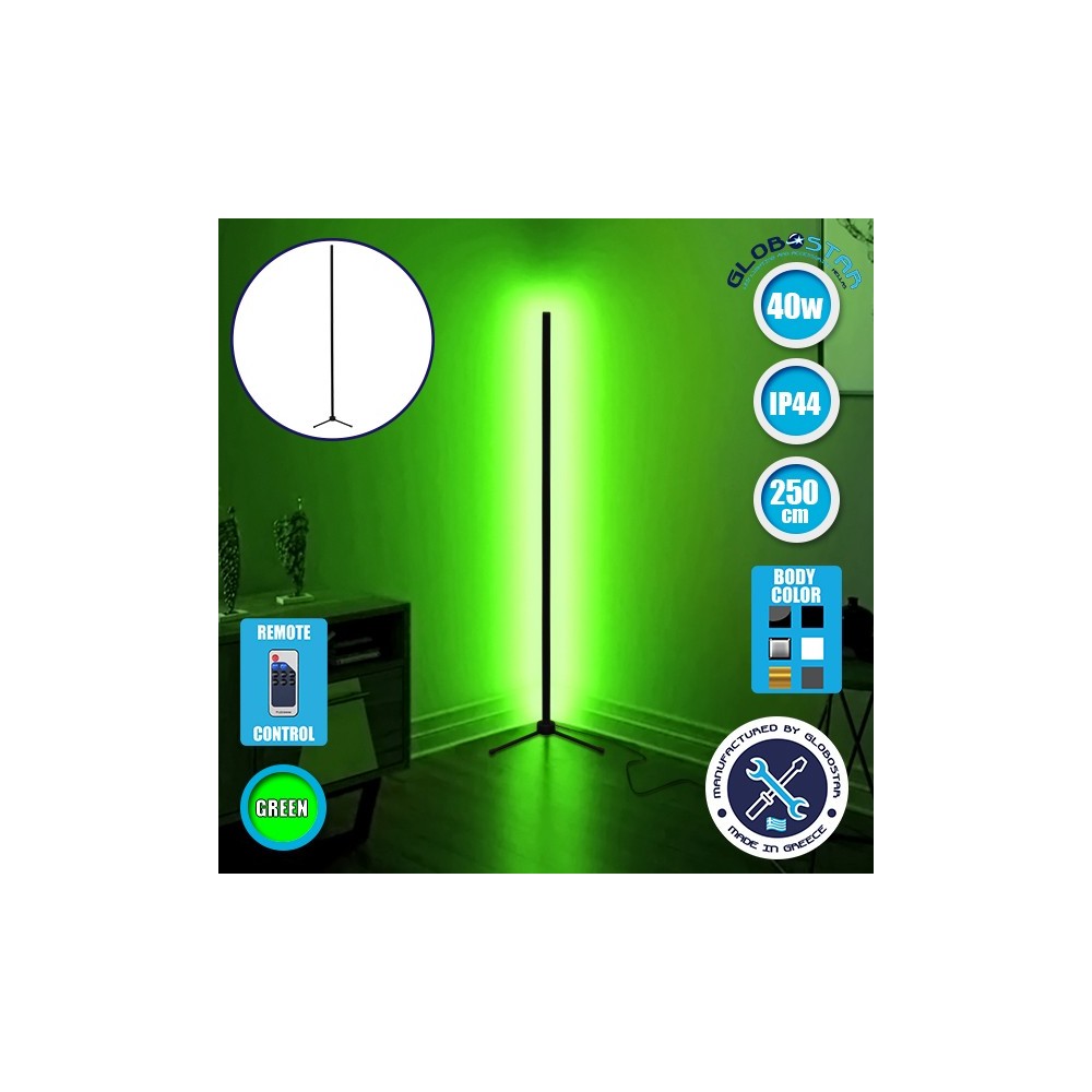 Μοντέρνο Minimal Επιδαπέδιο Μαύρο Φωτιστικό 250cm LED 40 Watt με Ασύρματο Χειριστήριο RF & Dimmer Πράσινο GloboStar ALIEN Design GLOBO-250-5